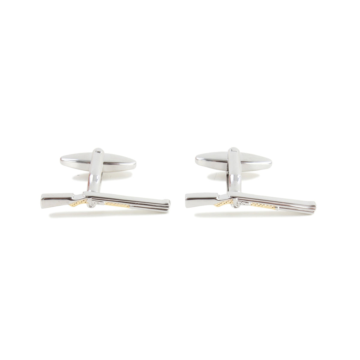 Two Tone Shotgun Cufflinks, Rhodium And Gold Plate - Leonard Silver - detail of gold plated action
