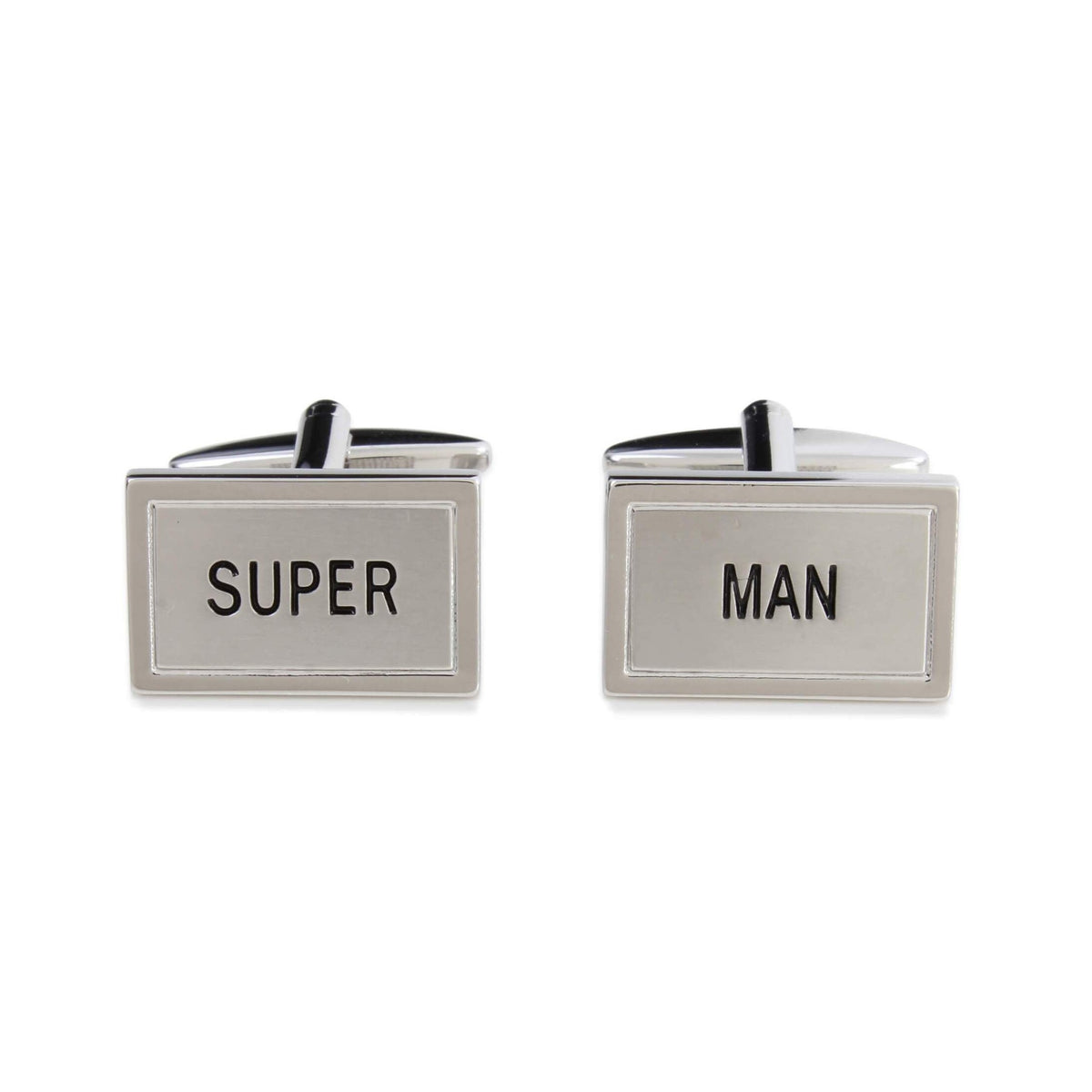 'Super Man' Brushed Rhodium Cufflinks - Leonard Silver - front view of pair