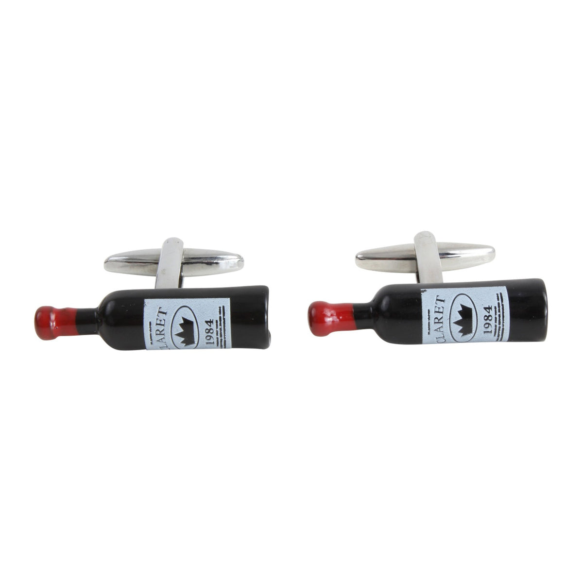 Red Wine Bottle Cufflinks - Leonard Silver - front view of pair