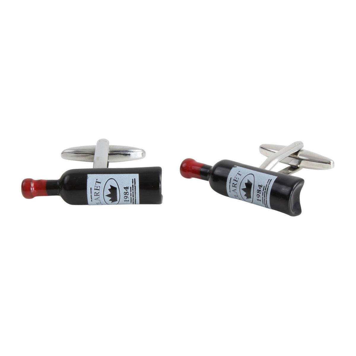 Red Wine Bottle Cufflinks - Leonard Silver - angled view showing fittings