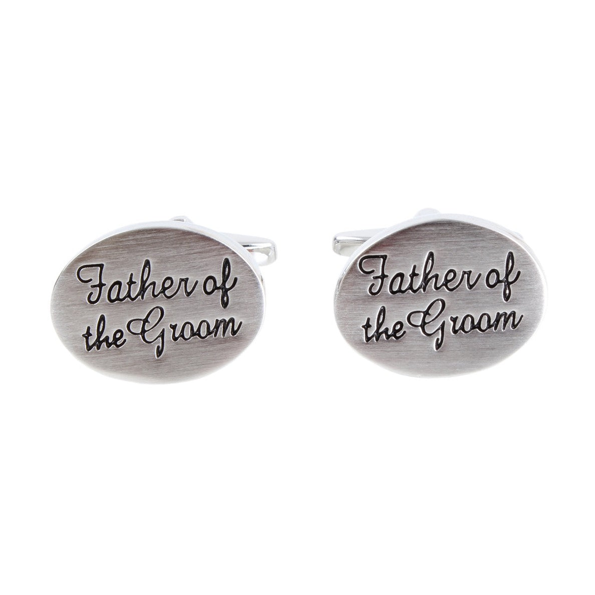 Father Of The Groom Oval Rhodium Cufflinks - Leonard Silver - front pair