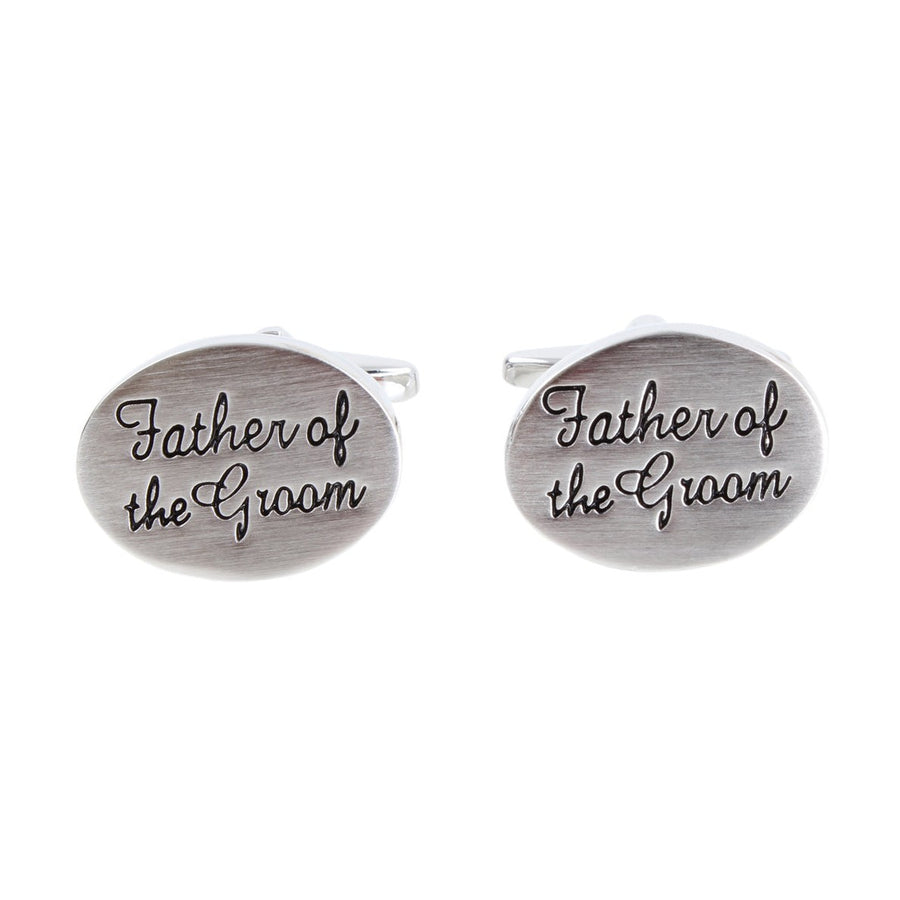 Father Of The Groom Oval Rhodium Cufflinks - Leonard Silver - front pair