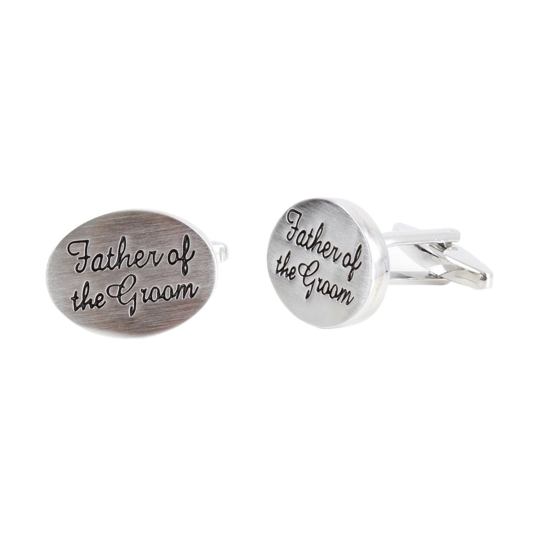 Father Of The Groom Oval Rhodium Cufflinks - Leonard Silver - face and swivel bar fitting