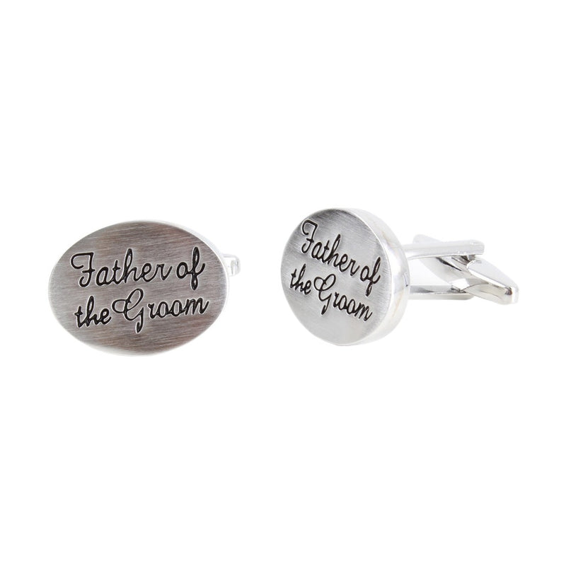 Father Of The Groom Oval Rhodium Cufflinks - Leonard Silver - face and swivel bar fitting