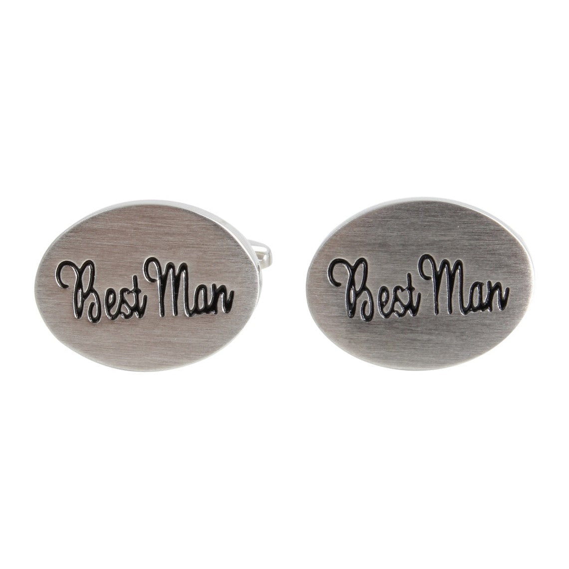 Best Man Oval Rhodium Plated Cufflinks - Leonard Silver - pair, front view