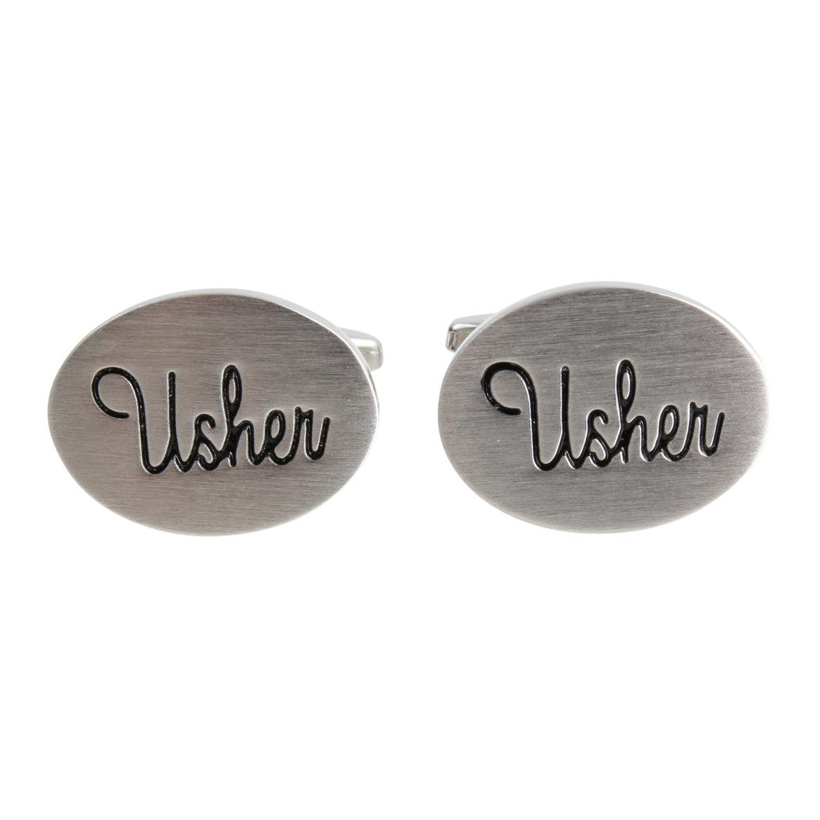 Usher Oval Rhodium Plated Cufflinks - Leonard Silver - pair, front view