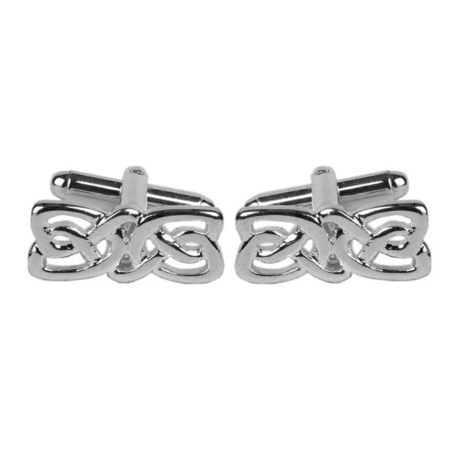 Celtic Knot Rectangle Rhodium Plated Cufflinks - Leonard Silver - pair, front view