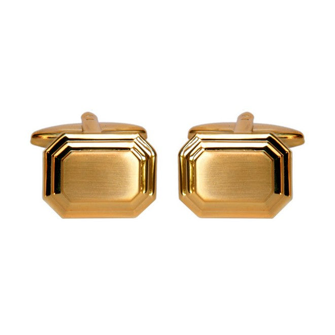 Shiny And Brushed Gold Cut Corner Cufflinks - Leonard Silver - front view of pair