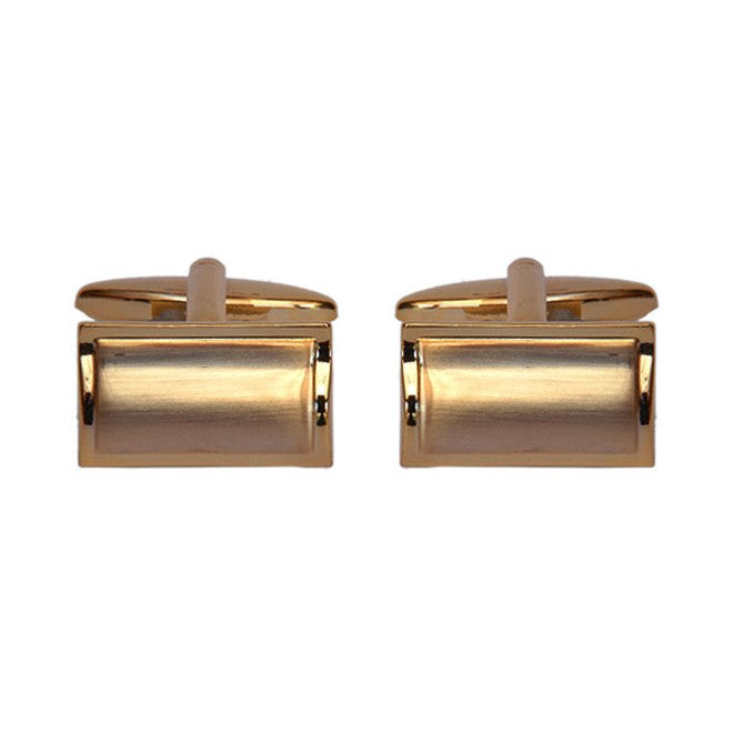 Brushed Curved Rectangular Gold Plated Cufflinks - Leonard Silver - front view of pair