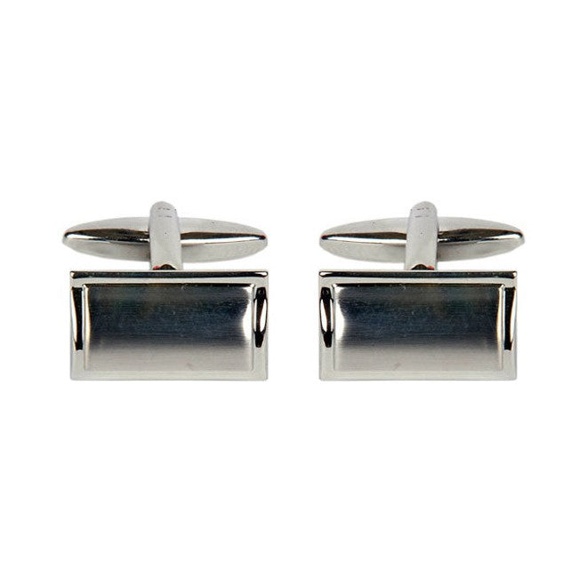 Brushed Rectangular Curved Rhodium Cufflinks - Leonard Silver - front and swivel bar backs