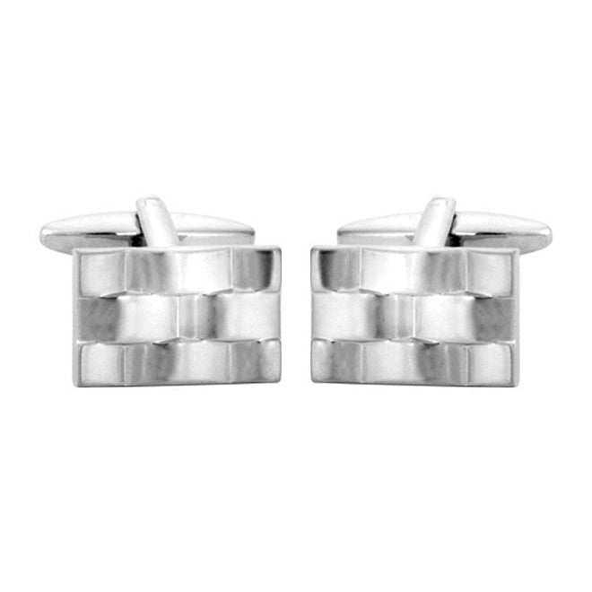 Watch Bracelet Design Rhodium Cufflinks - Leonard Silver - front view of pair