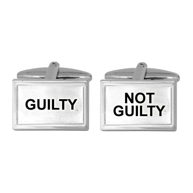 Guilty / Not Guilty Rectangle Cufflinks - Leonard Silver - front view of both faces