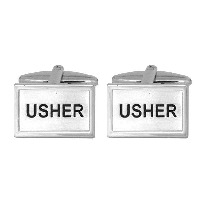 Usher Rhodium Plated Rectangular Cufflinks - Leonard Silver - front view of pair