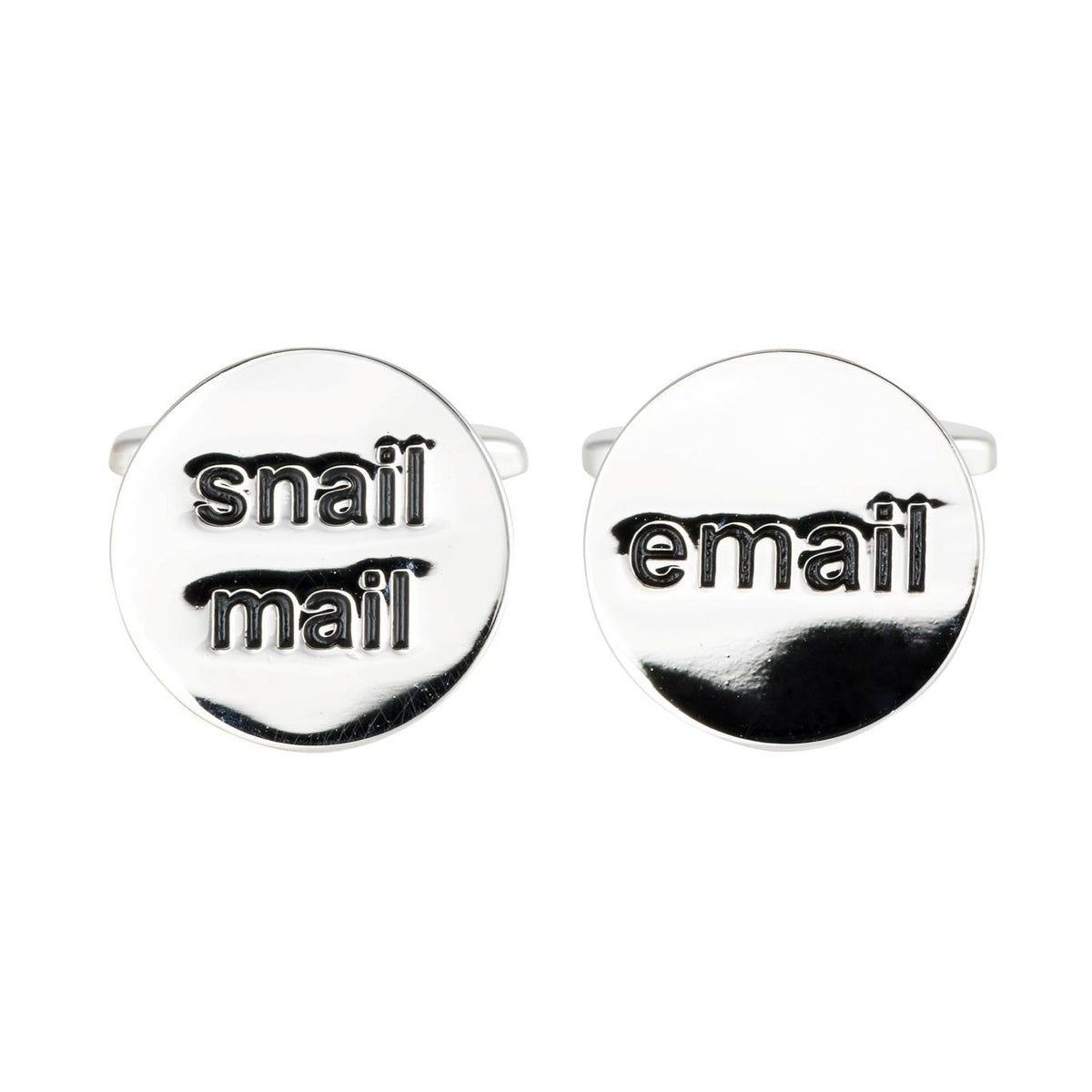 Snail Mail & Email Round Cufflinks - Leonard Silver - front view of both faces