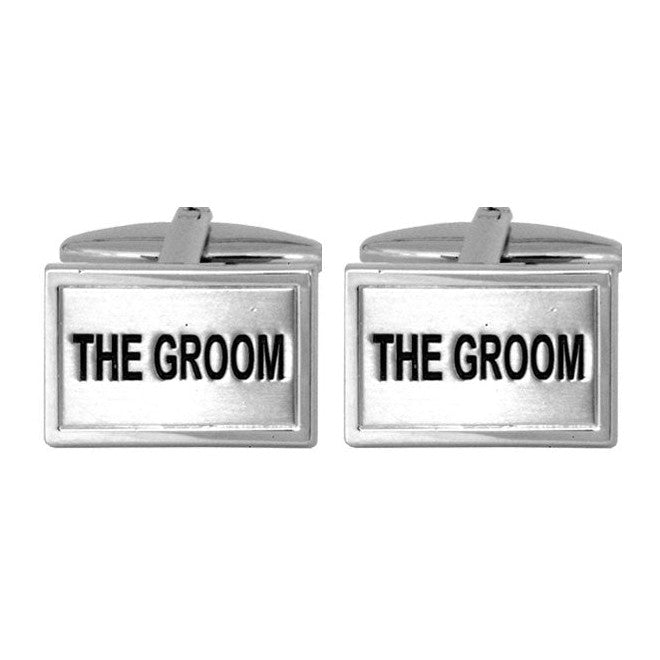 The Groom Rectangle Cufflinks - Leonard Silver - front view of pair