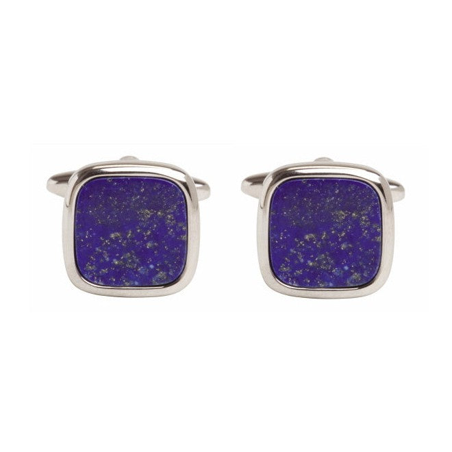 Lapis Lazuli Cushion Cufflinks - Leonard Silver - pair, front view