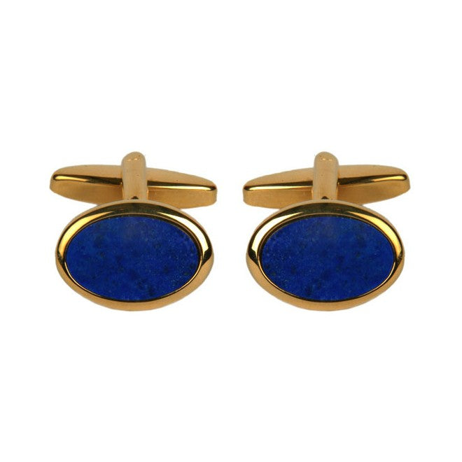 Lapis Lazuli Oval Gold Plated Cufflinks - Leonard Silver - front view of pair