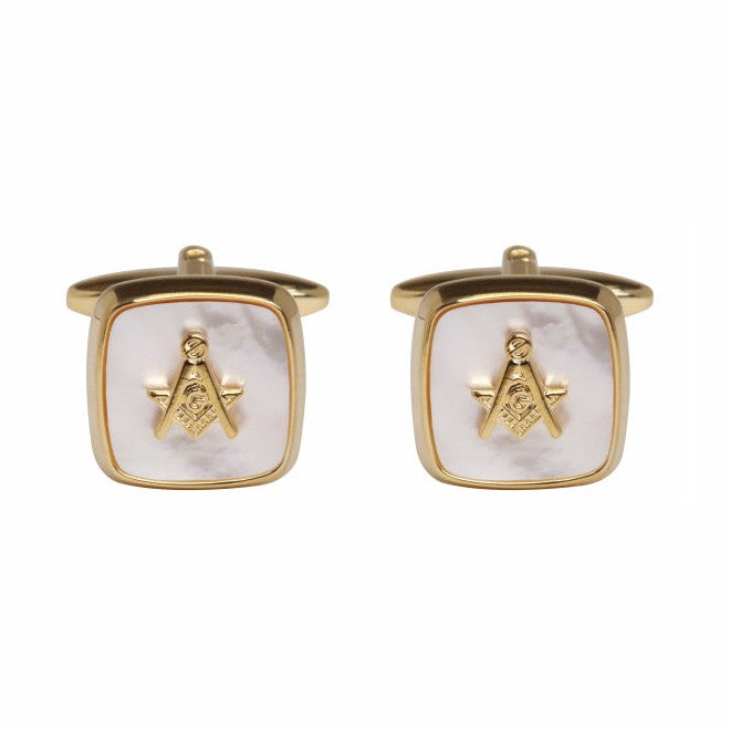Masonic Mother Of Pearl Gold Plated Cufflinks - Leonard Silver - pair, front view