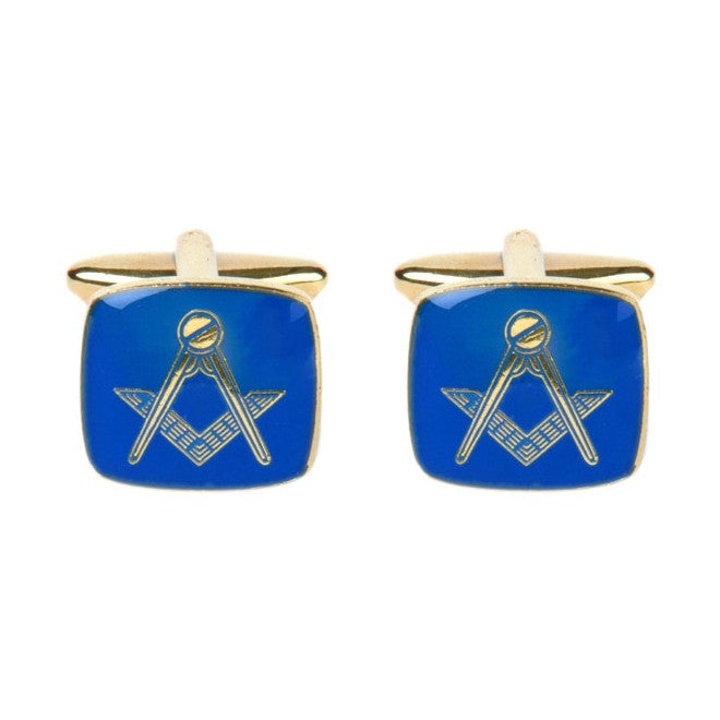 Masonic Blue Enamel Cushion Cufflinks - Leonard Silver - front view of both links