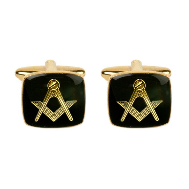 Masonic Black Enamel Cushion Cufflinks - Leonard Silver - front view of pair