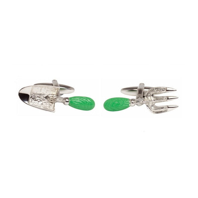 Garden Fork And Trowel Rhodium Plated Cufflinks - Leonard Silver - trowel and fork pair, front view