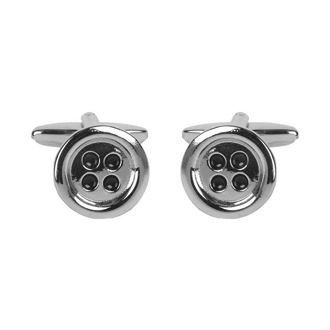 Silver Tone Button Cufflinks - Leonard Silver - pair shown front and reverse