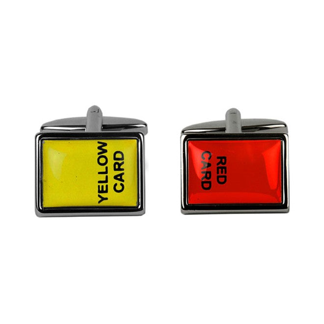 Red And Yellow Card Football Cufflinks - Leonard Silver - front view of both cufflinks