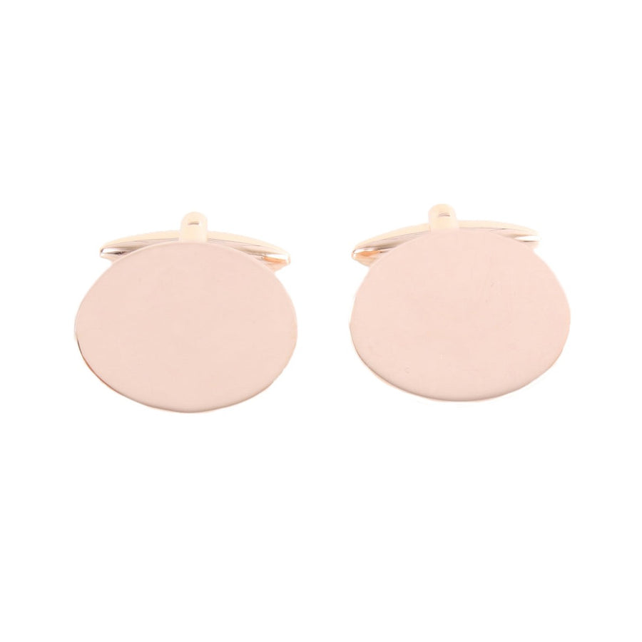 Rose Gold Plated Plain Oval Cufflinks - Leonard Silver - front view of pair