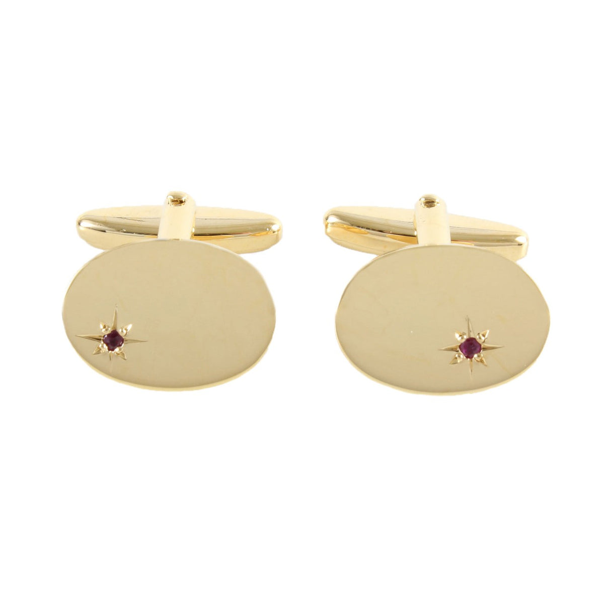 Oval Ruby Star Set Gold Plated Cufflinks - Leonard Silver - front and bar fittings