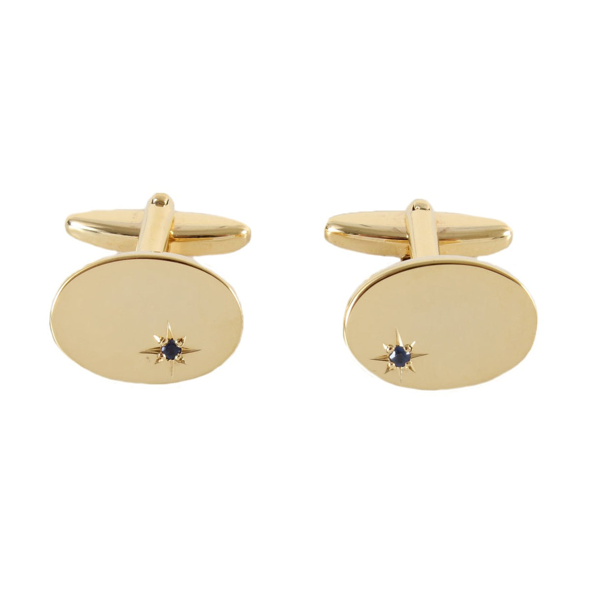 Oval Sapphire Star Set Gold Plated Cufflinks - Leonard Silver - front view of pair