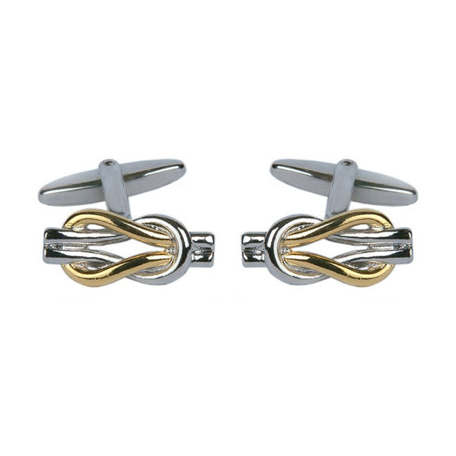 Two Tone Love Knot Cufflinks - Leonard Silver - pair shown front on
