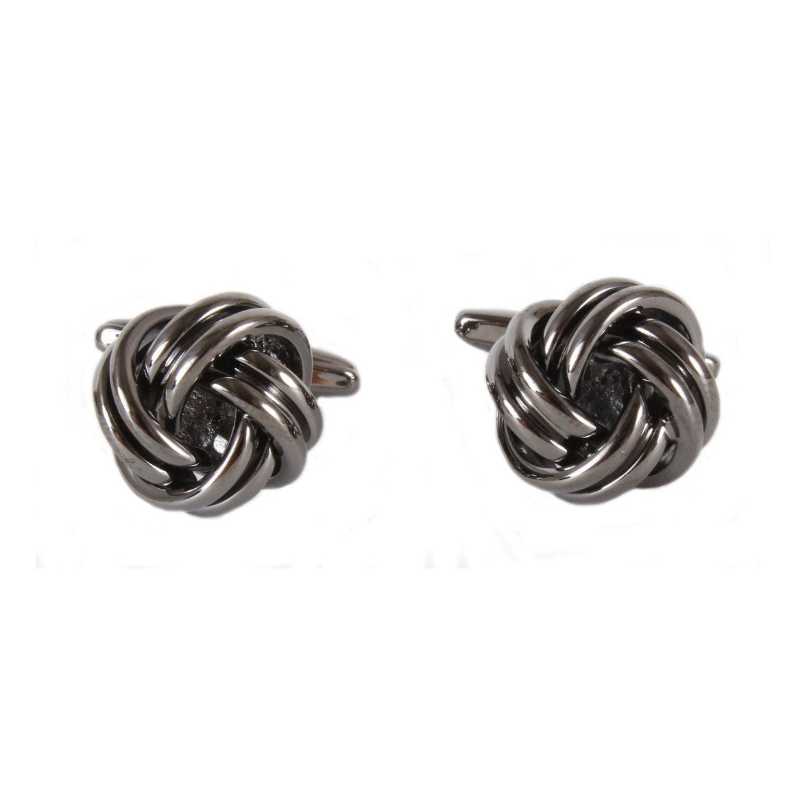 Large Gunmetal Open Knot Cufflinks - Leonard Silver - pair, front view