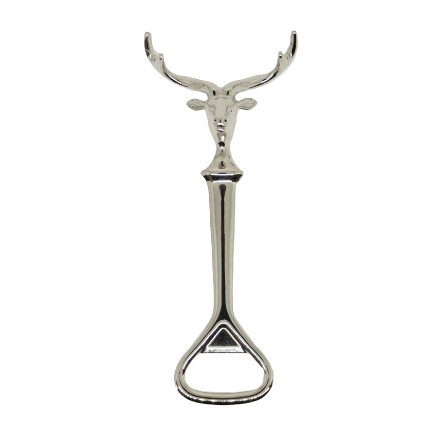 Stag Head Beer Bottle Opener - Leonard Silver - front view of stag's head handle and opener