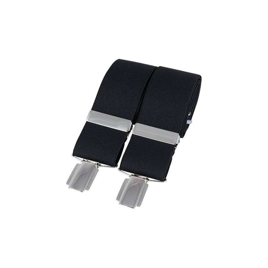 Black 35mm Silver Clip Braces, British Made - Leonard Silver - coiled, showing clips and adjusters