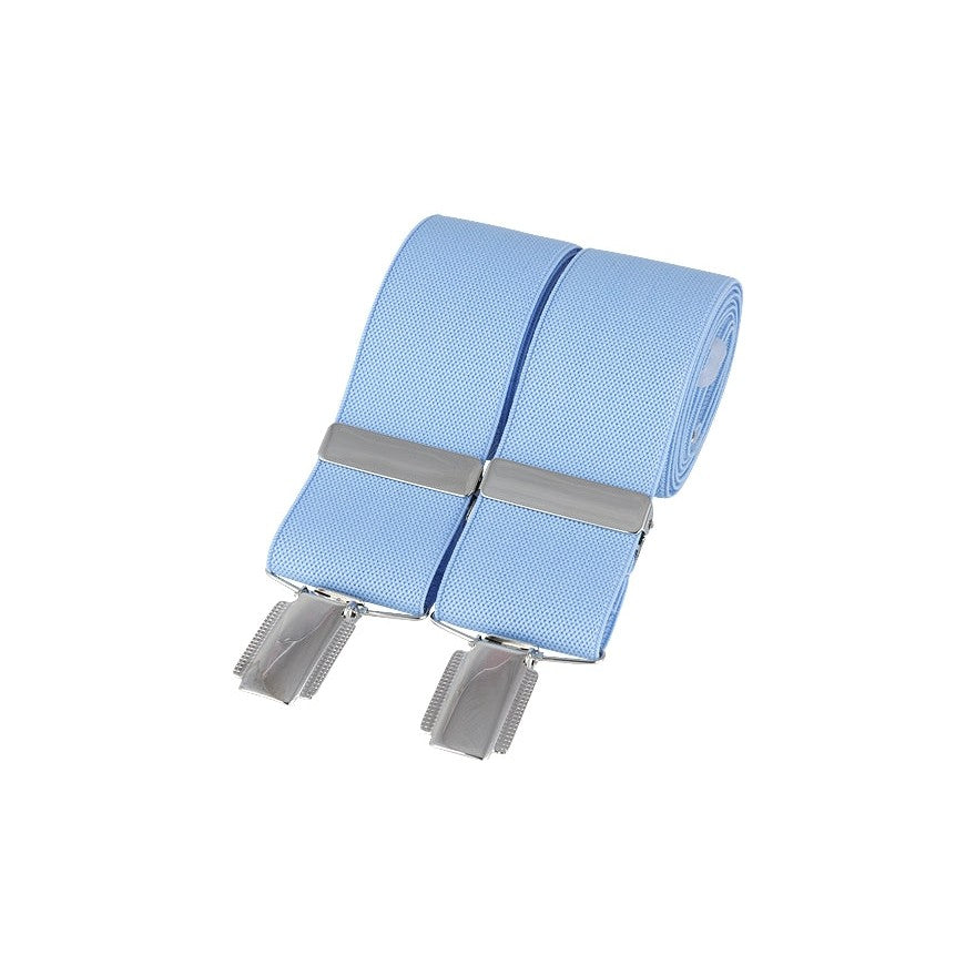 Sky Blue 35mm Silver Clip Braces - Leonard Silver - rolled web with clip fittings