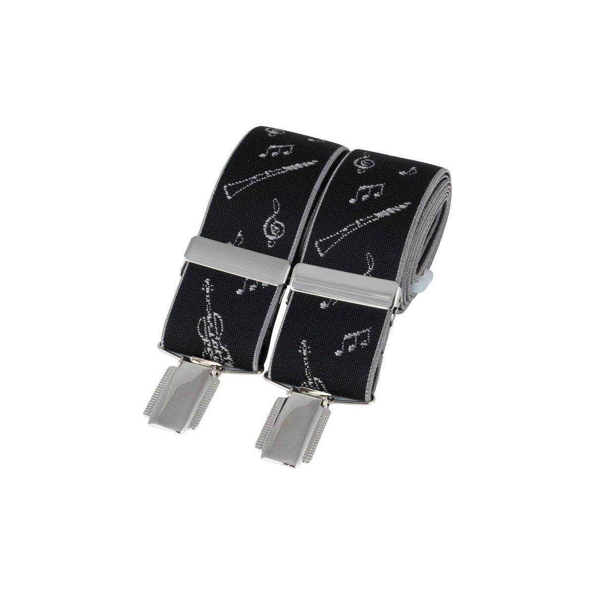 Black Musical Instruments 35mm Silver Clip Braces - Leonard Silver - angled view