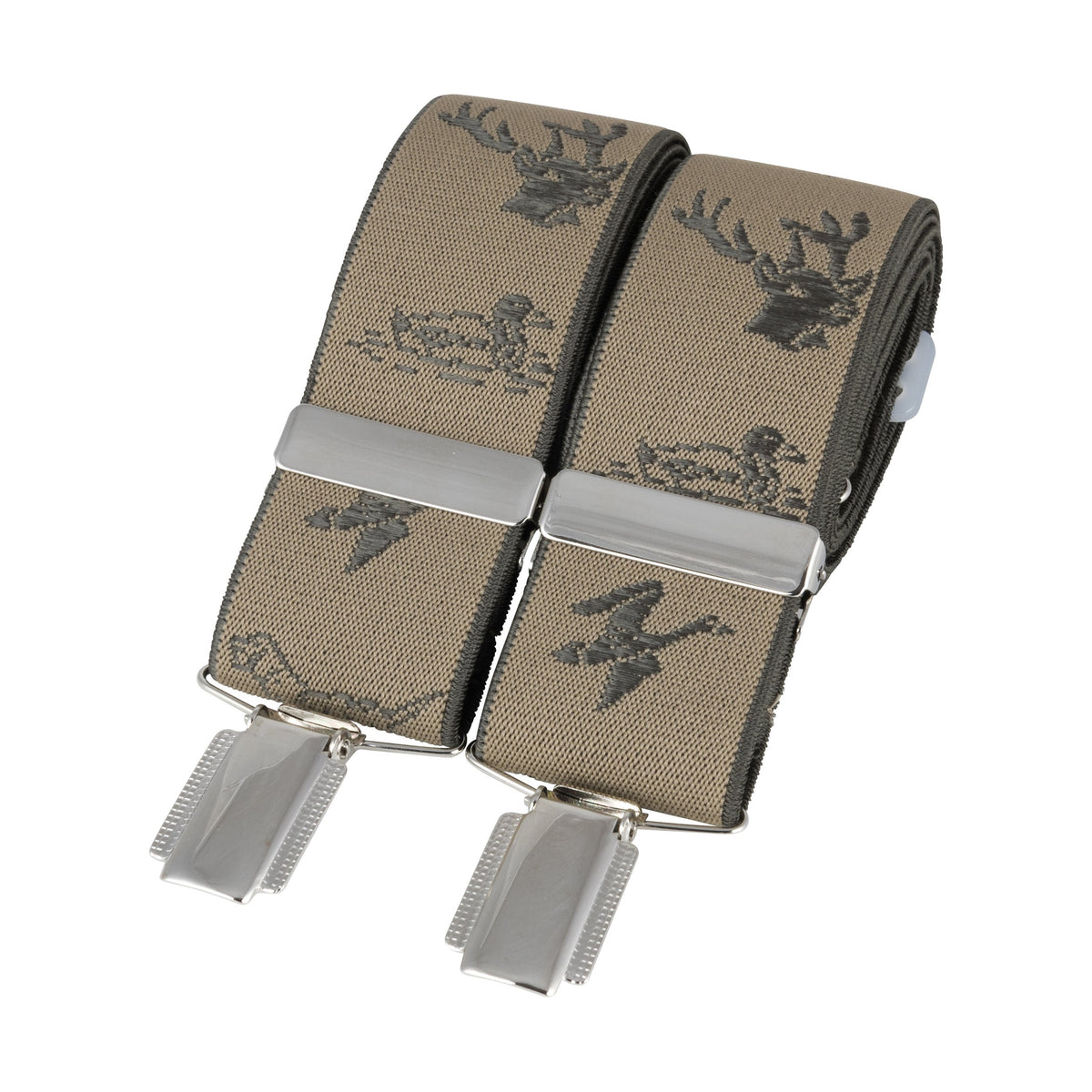 Natural Stag Country 35mm Silver Clip Braces - Leonard Silver, detail of clips and sliders