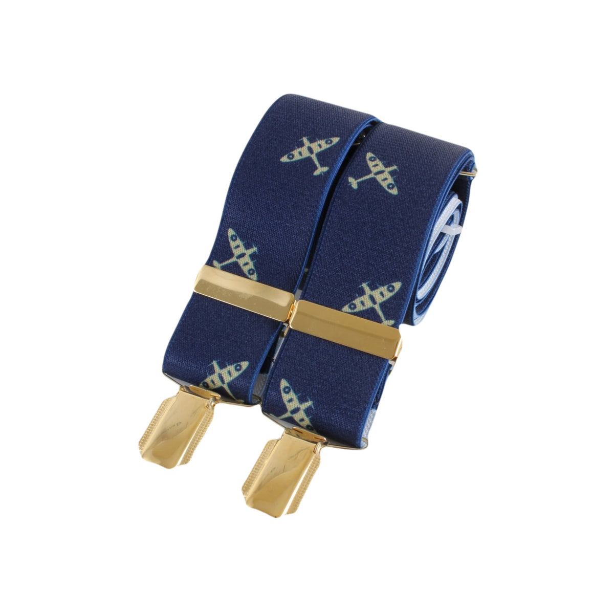 Blue Spitfire 35mm Gold Clip Braces - Leonard Silver - angled view with gold clips