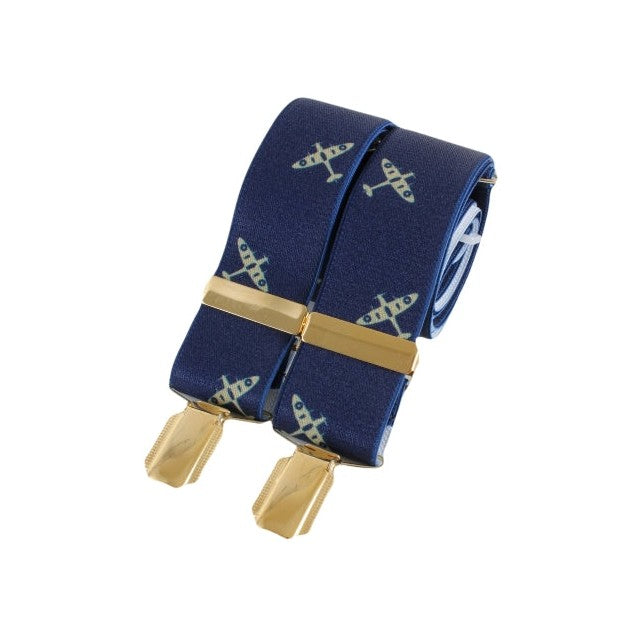 Blue Spitfire 35mm Gold Clip Braces - Leonard Silver - rolled front view