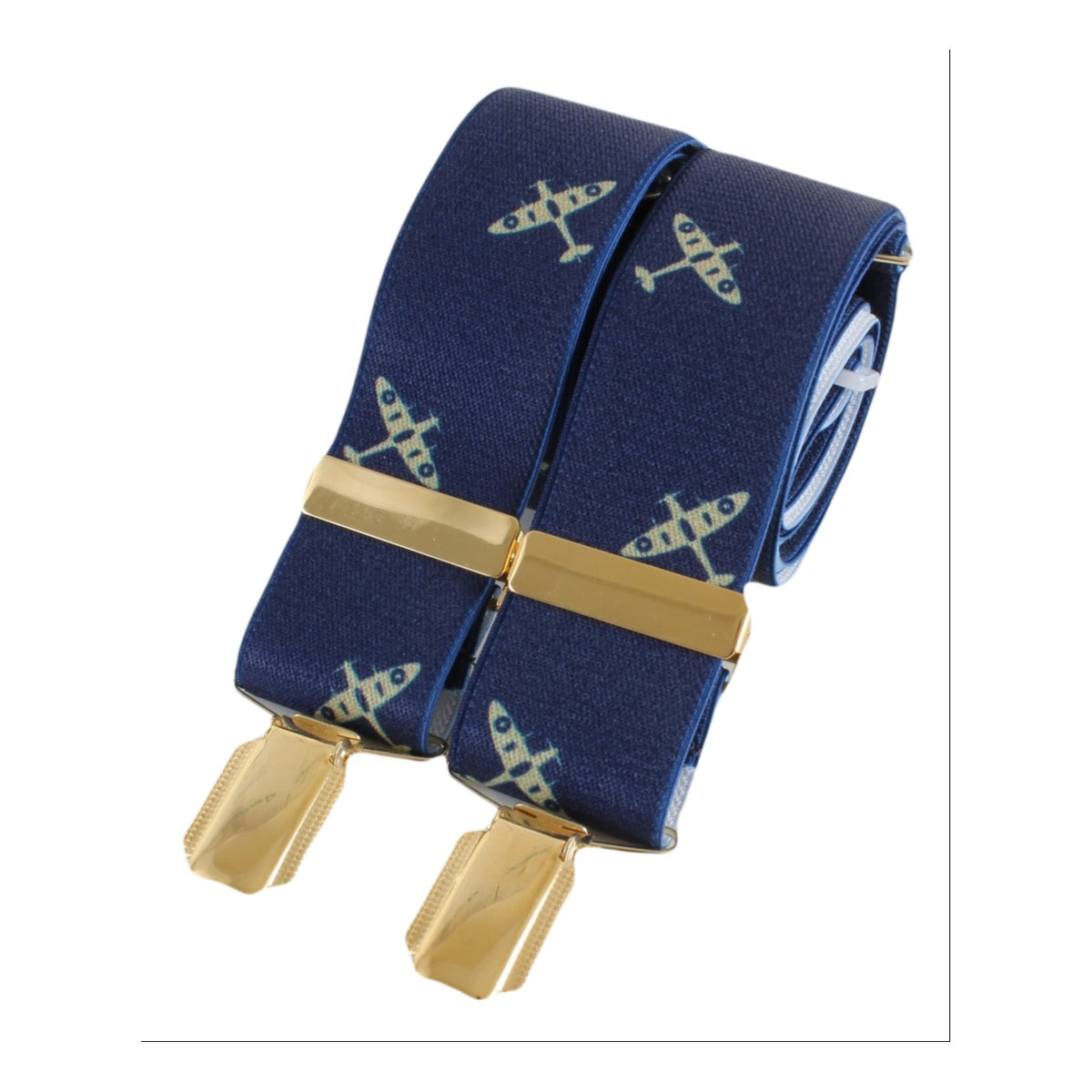 Blue Spitfire 35mm Gold Clip Braces - Leonard Silver - detail of print and adjusters