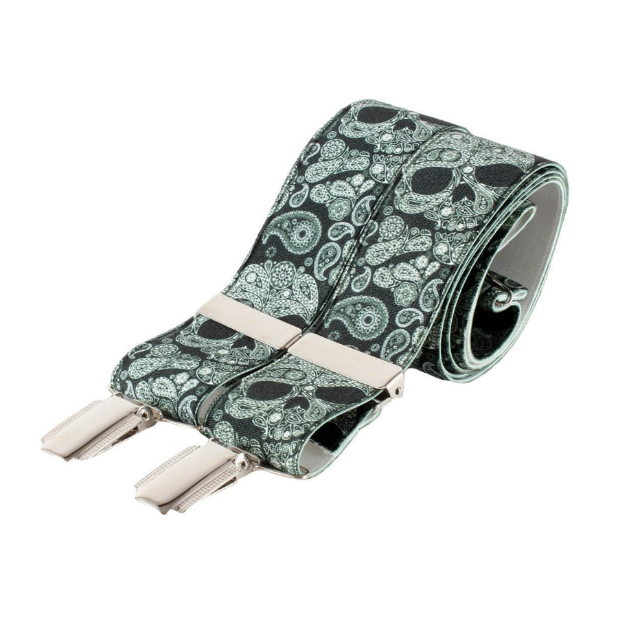 Black Paisley Skull Clip Braces - Leonard Silver Braces