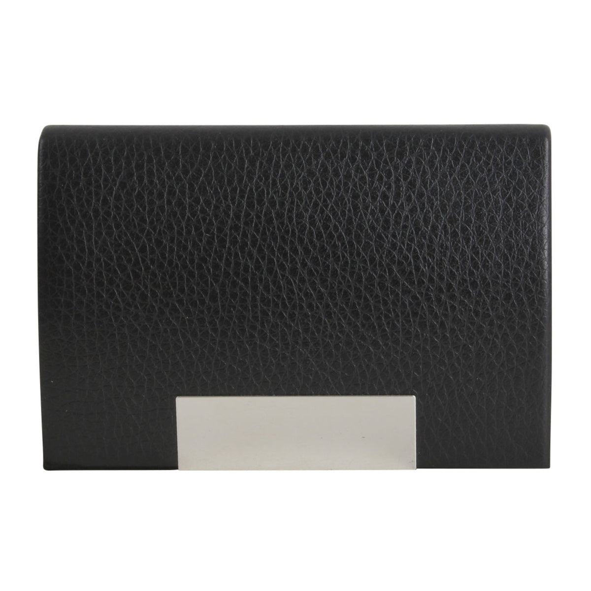 Black Leatherette Business Card Case - Leonard Silver - front with polished plate