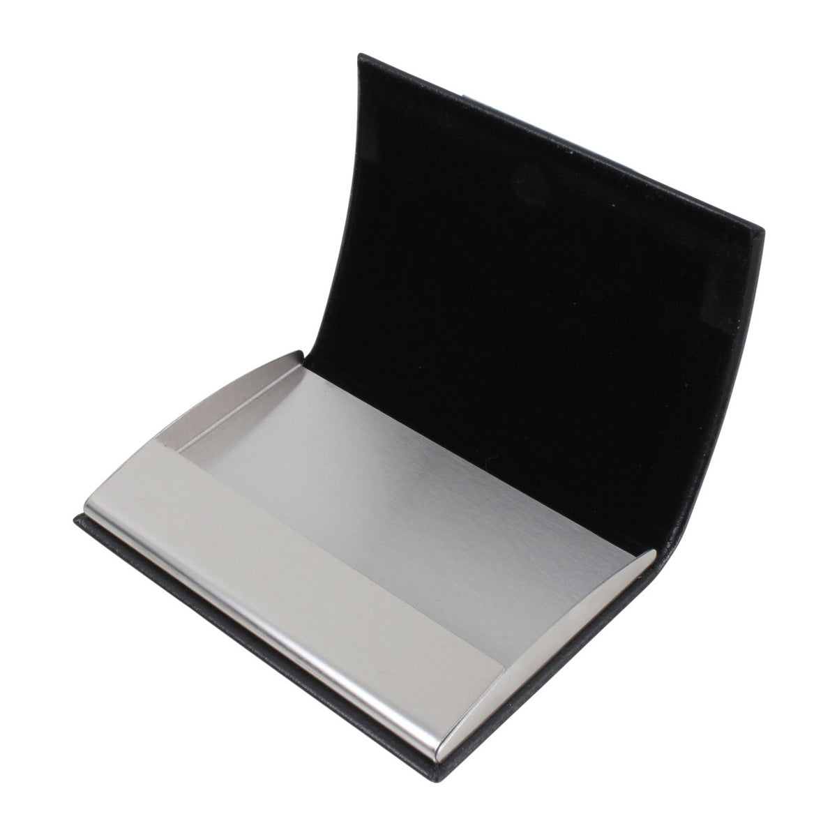 Black Leatherette Business Card Case - Leonard Silver - open interior detail