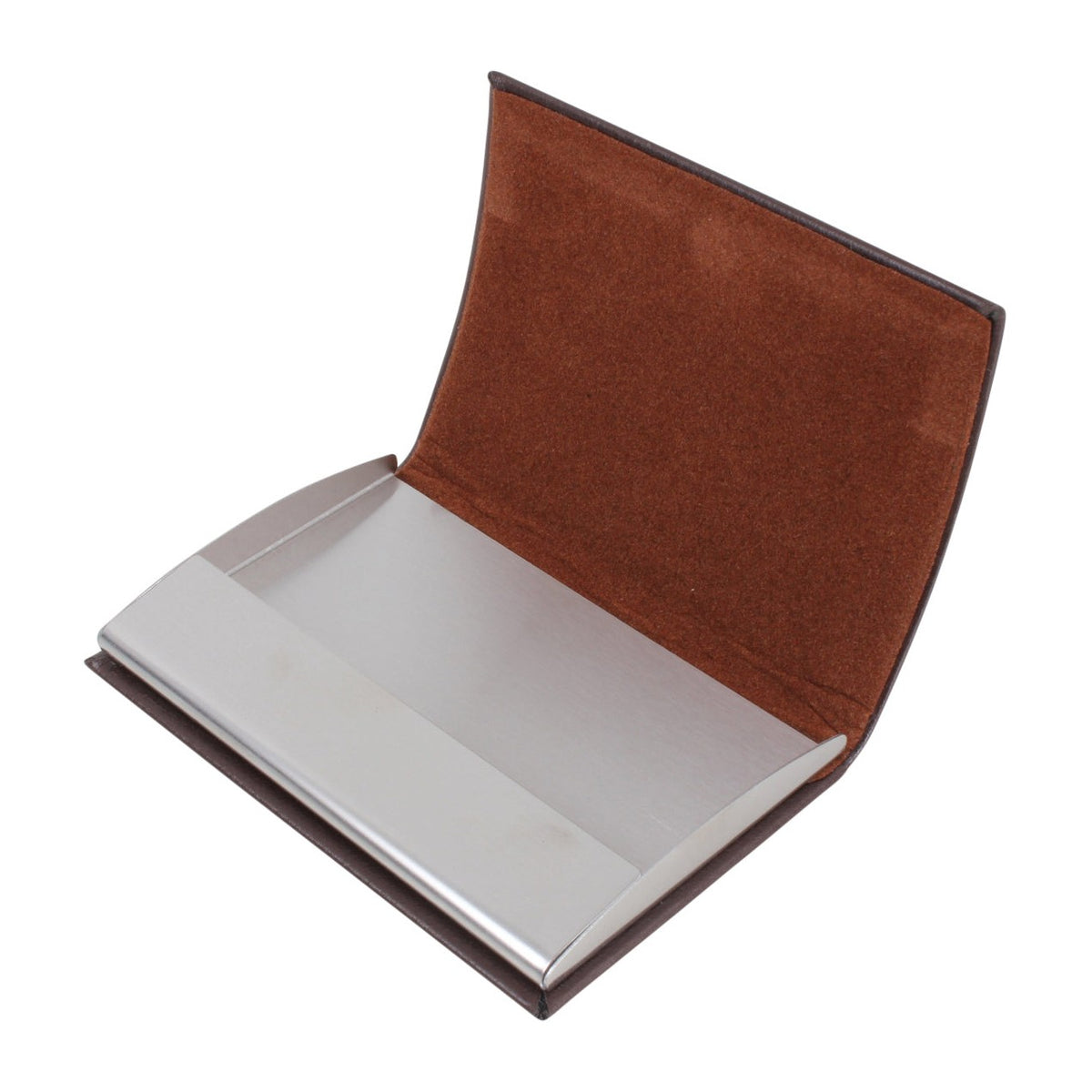 Brown Leatherette Business Card Case - Leonard Silver - interior detail