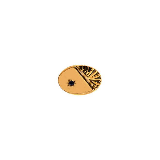 Oval Sapphire 9ct Gold Tie Tac - Leonard Silver - front view of engraved oval head