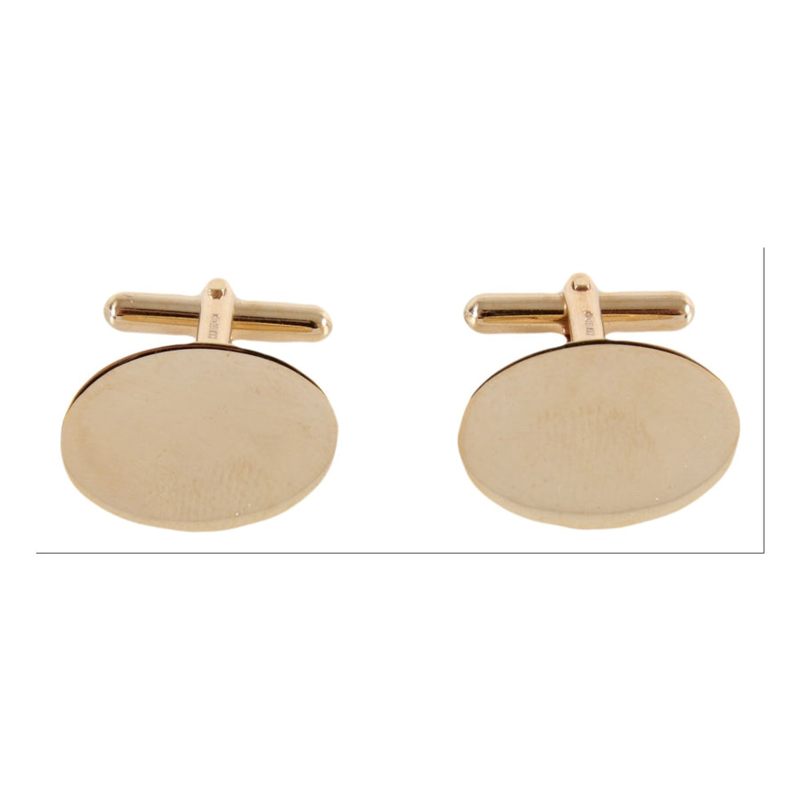 9ct Gold Plain Oval Cufflinks - Leonard Silver - pair shown front with bar fastenings