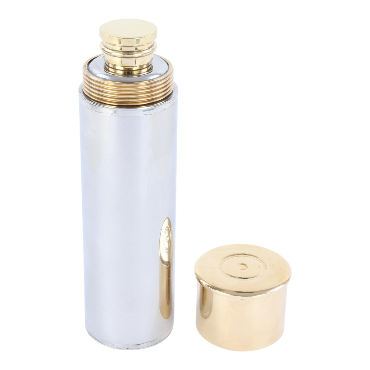Shotgun Cartridge Hip Flask, 3oz Stainless Steel - Leonard Silver - cap removed showing stopper