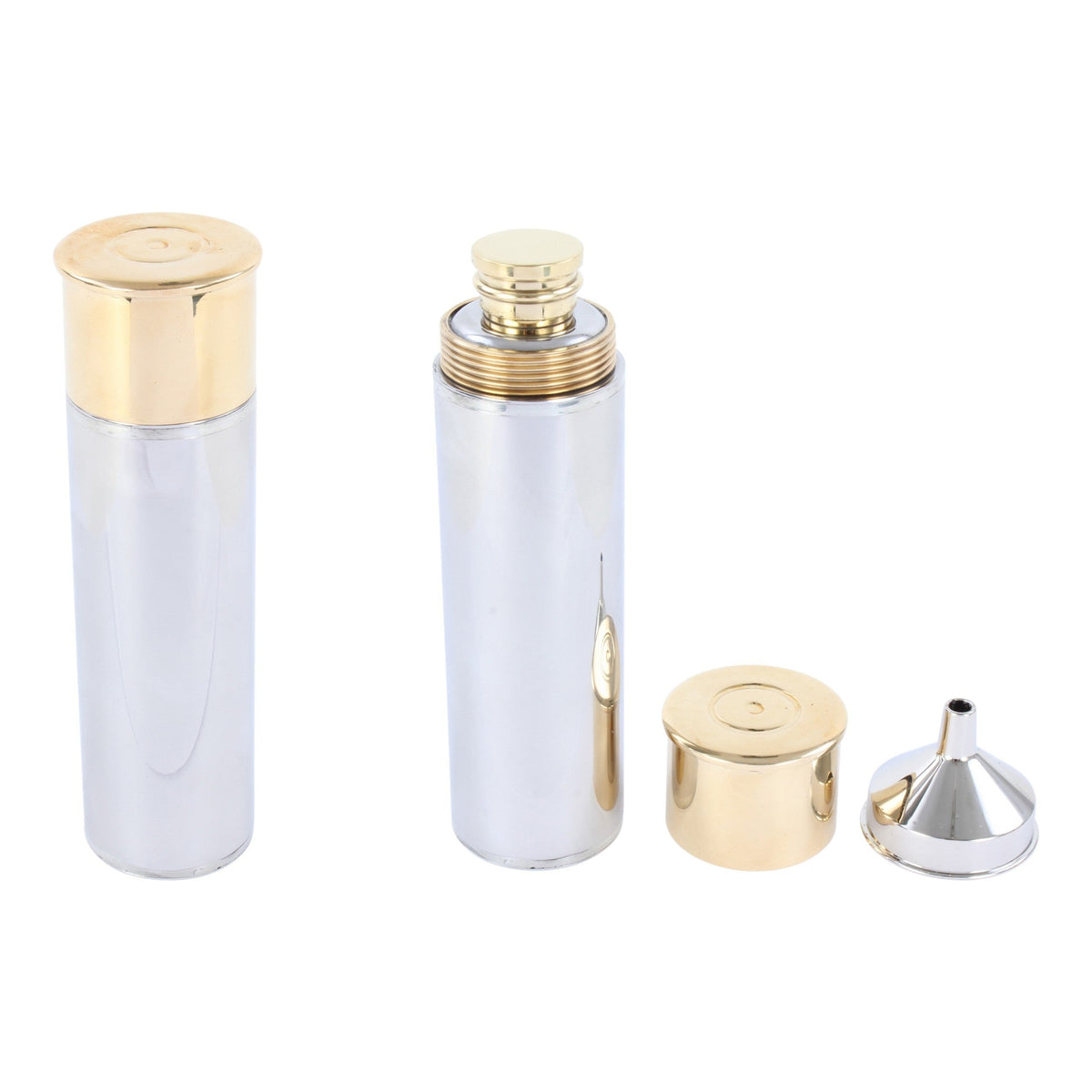 Shotgun Cartridge Hip Flask, 3oz Stainless Steel - Leonard Silver - closed and open views