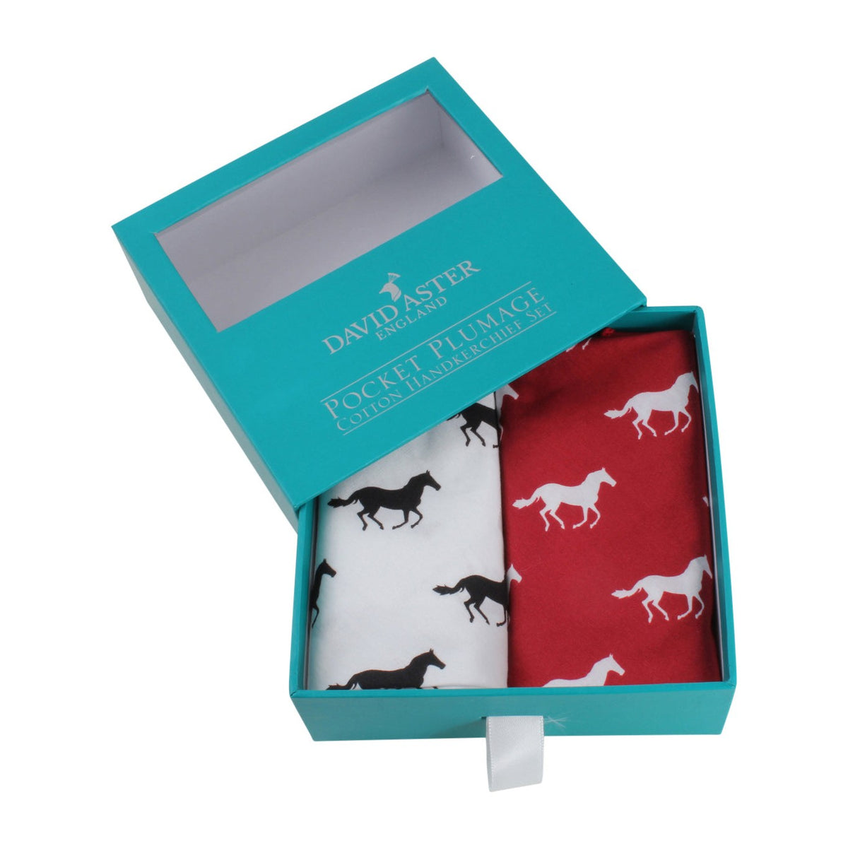 Red and White Horse Print Cotton Handkerchief Set - Leonard Silver, both handkerchiefs in presentation box