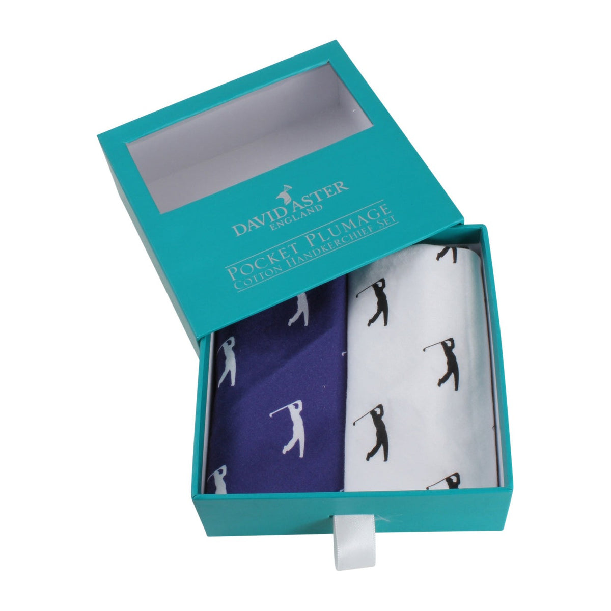 Blue and White Golfer Print Cotton Handkerchief Set - Leonard Silver, in gift box
